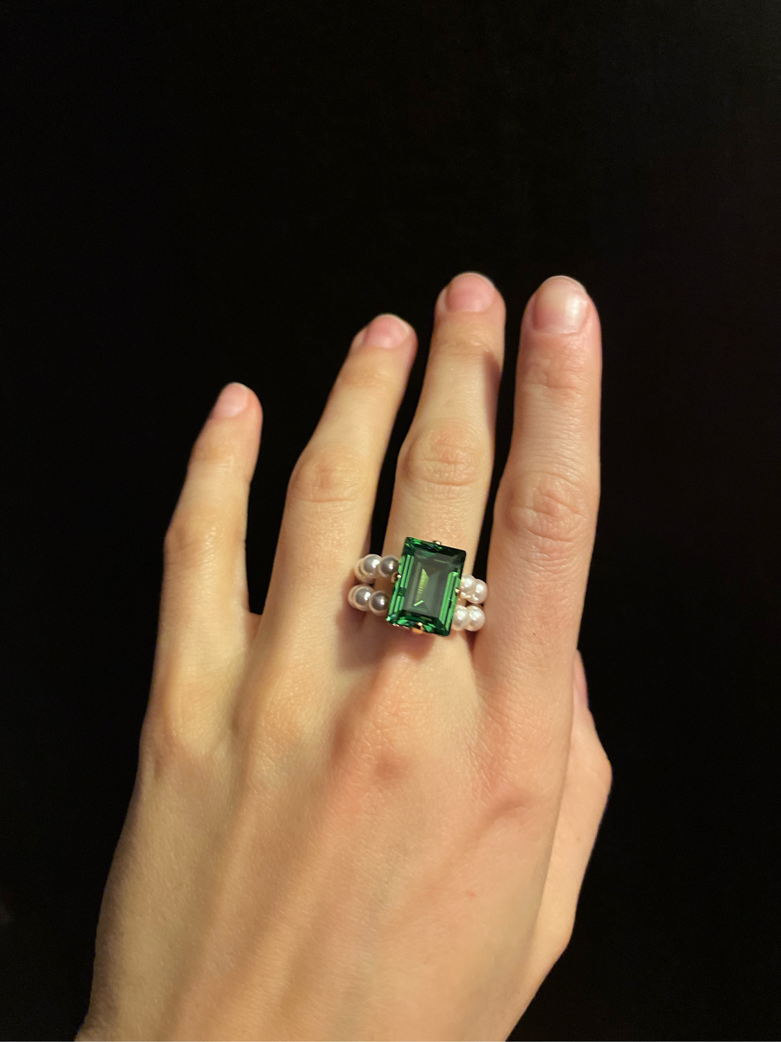 Фото №1 к отзыву покупателя Моя совушка о товаре Кольцо из жемчуга Плетеное кольцо Двухрядное кольцо с кристаллом