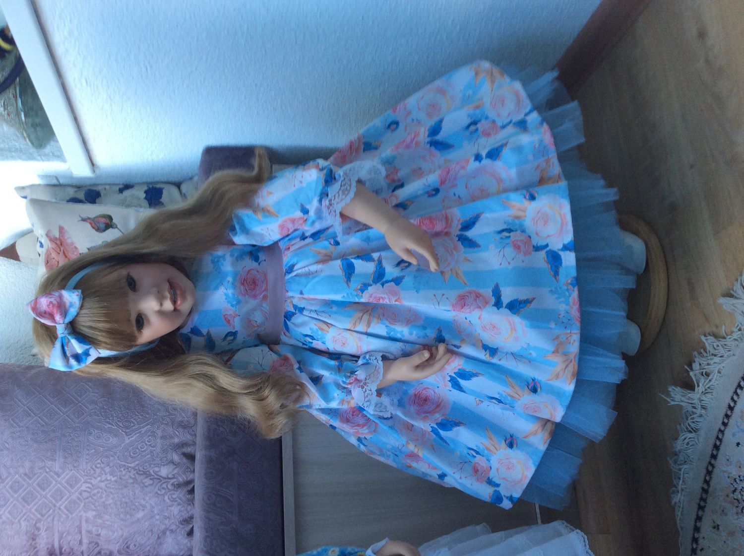 Photo №2 к отзыву покупателя Svetlana о товаре Пышное платье из хлопка «пионы на полоске»