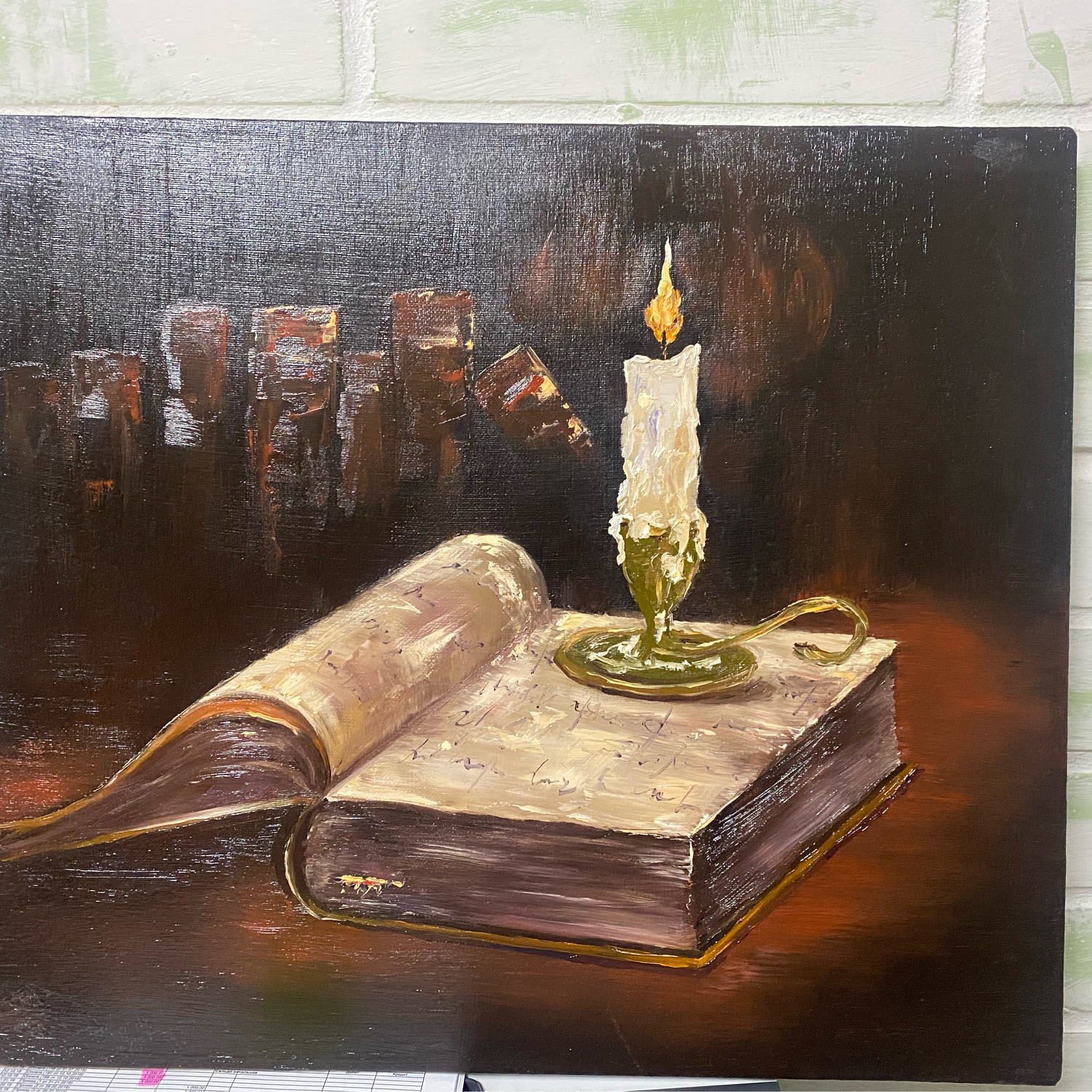 Фото №1 к отзыву покупателя Виктор Лоскутов о товаре Картины: Старинная книга и свеча. 40 на 50 см