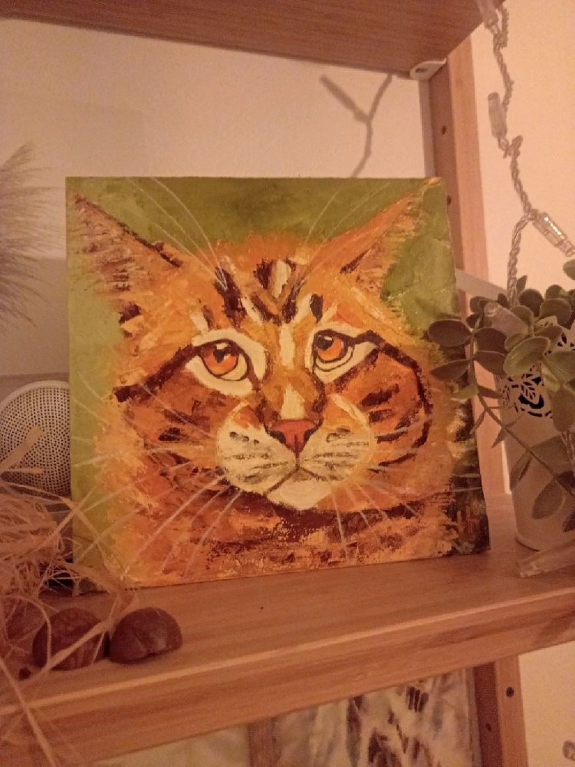 Photo №1 к отзыву покупателя svetlana о товаре Картина кот рыжий мэйнкун забавный котенок маслом мастихином