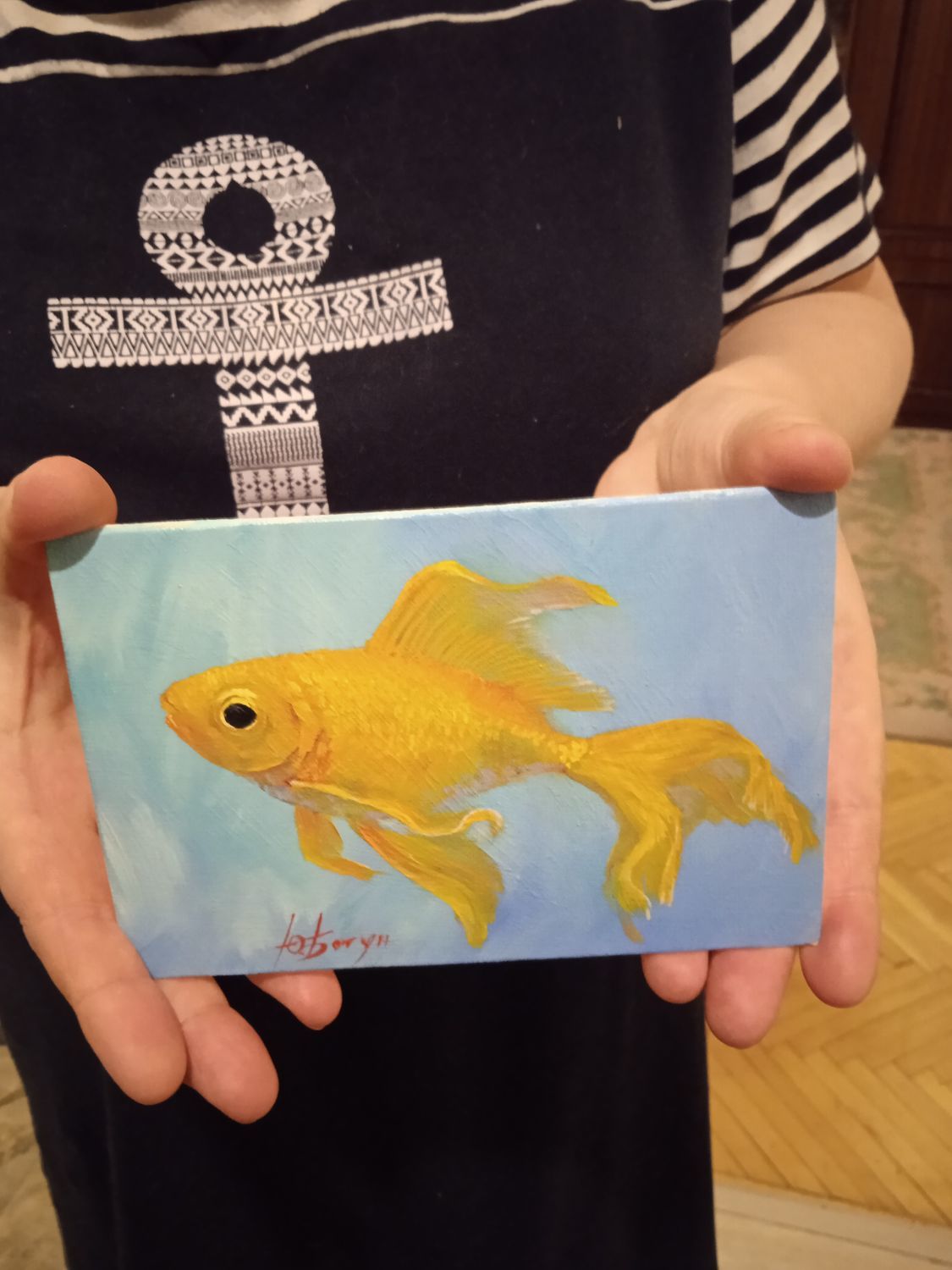 Фото №3 к отзыву покупателя Elena Desyatnikova о товаре Картина маслом "Волшебная рыбка"
