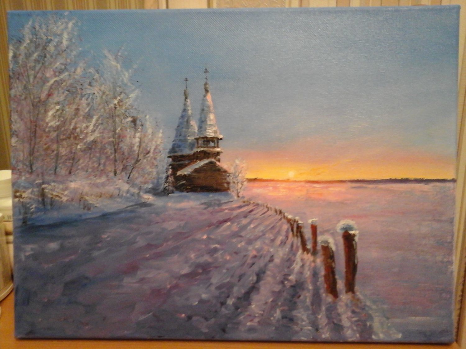 Photo №1 к отзыву покупателя Svetlana о товаре Картина маслом зимний пейзаж с церквушкой
