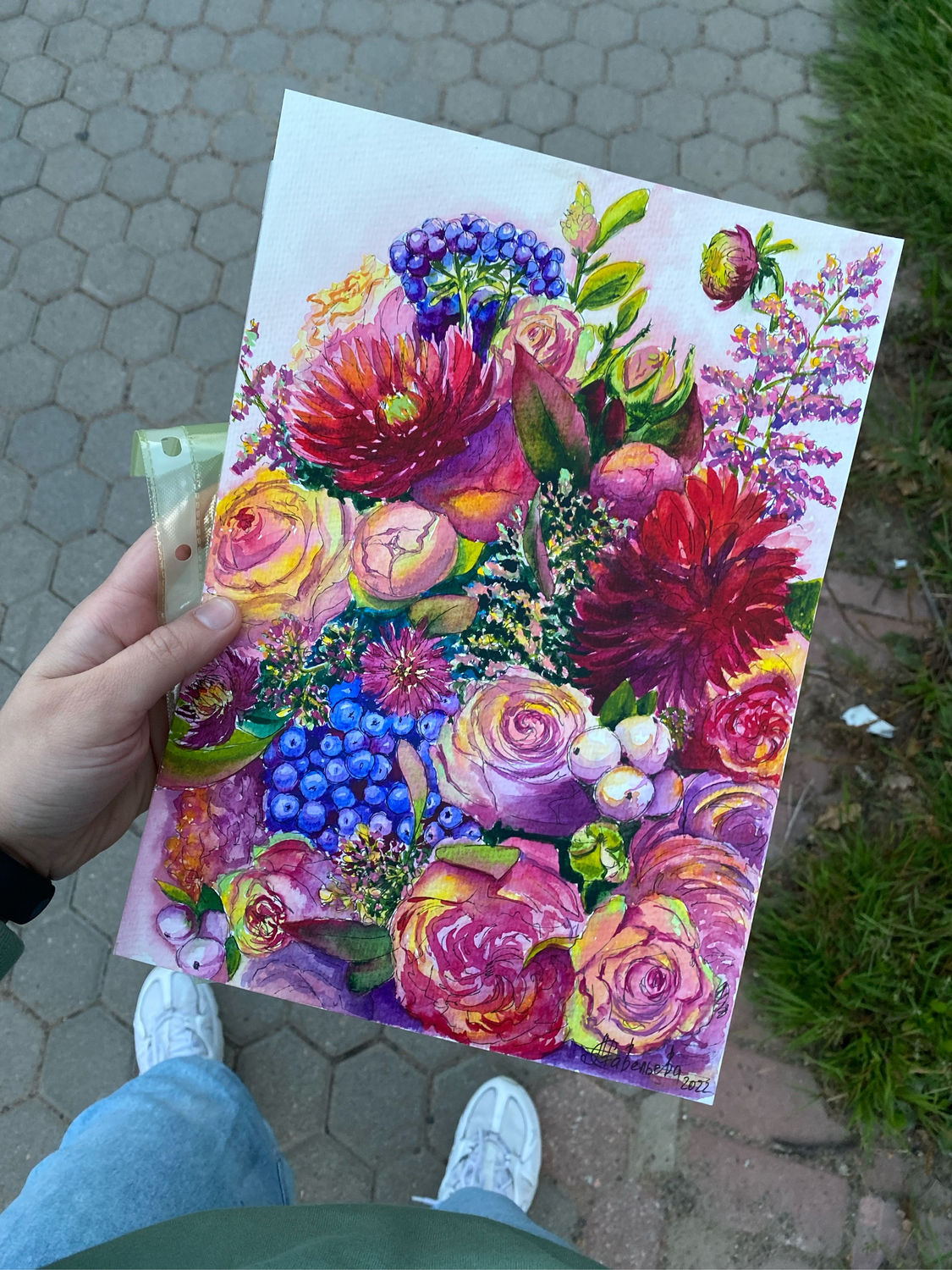 Фото №1 к отзыву покупателя Елизавета о товаре Акварель, яркая картина с цветами, А4, бумага для акварели 200гр