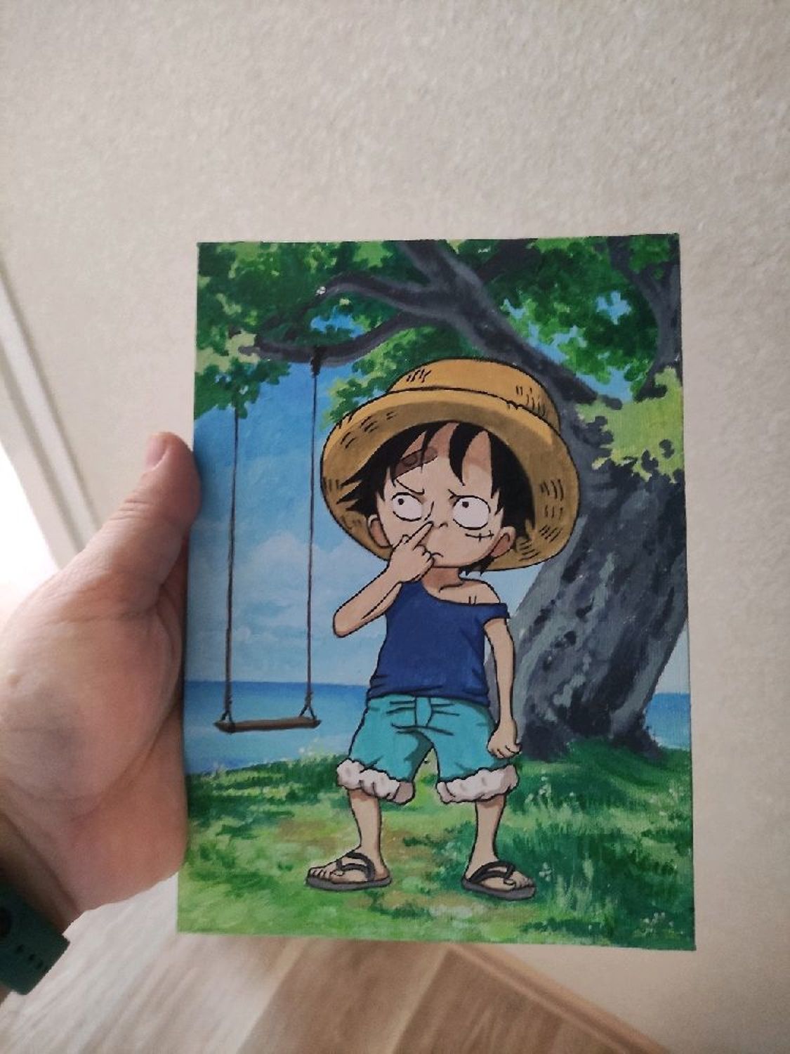 Фото №1 к отзыву покупателя Владимир о товаре Картина красками аниме на холсте One piece размер 15х21 см