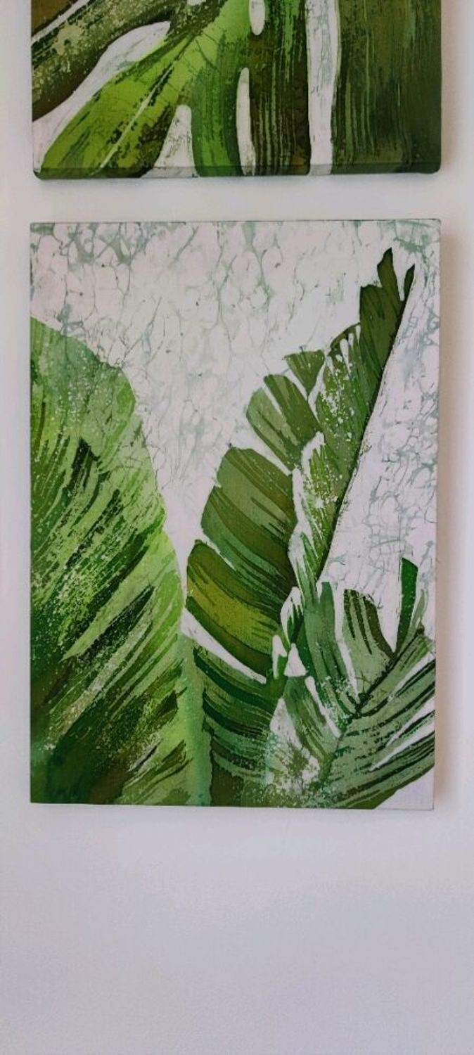 Фото №3 к отзыву покупателя Azcompany о товаре Картина на шёлке : "Тропические листья", 40/50см.