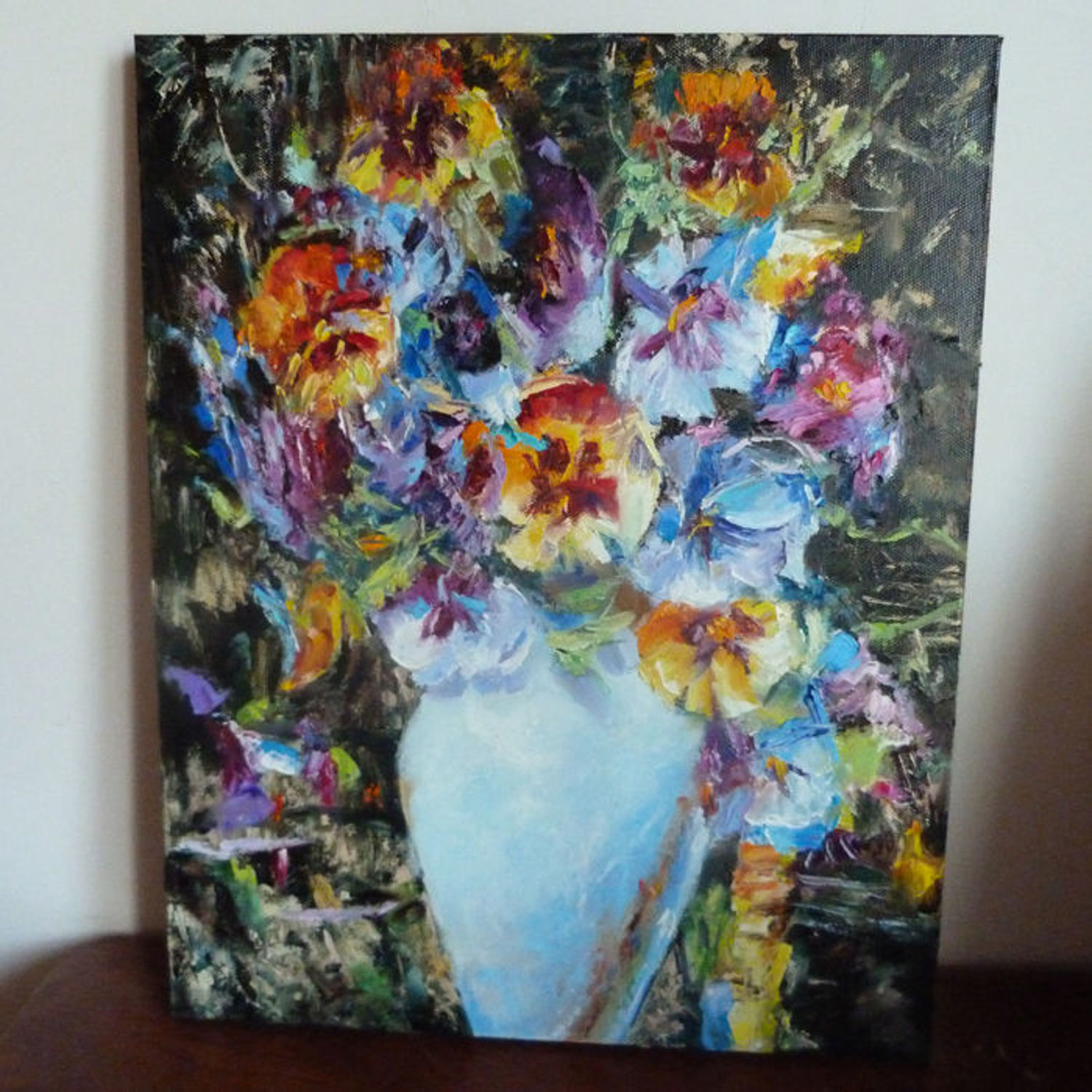 Photo №1 к отзыву покупателя Tatyana о товаре Картина маслом на холсте цветы анютины глазки,интерьерная картина
