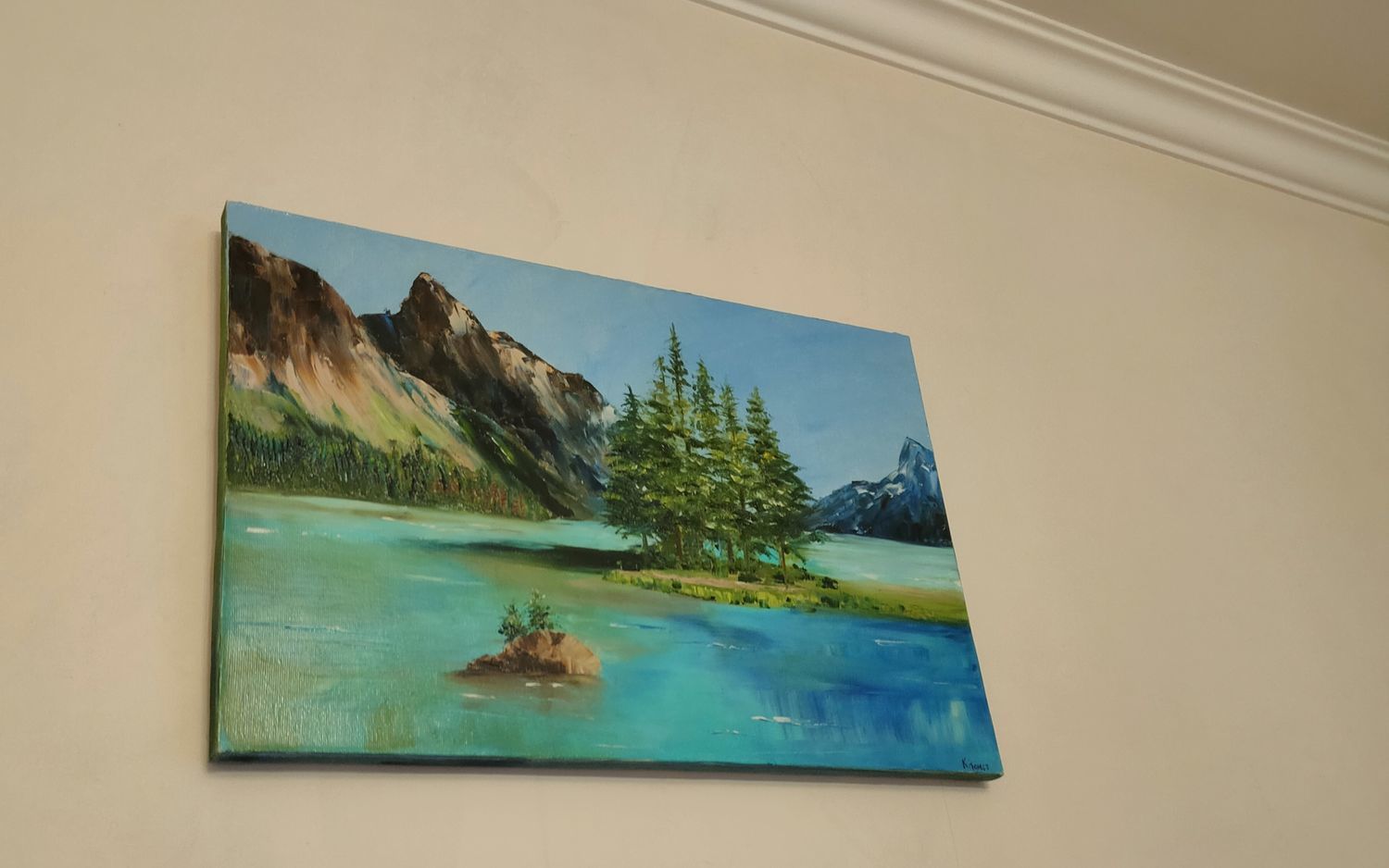 Photo №1 к отзыву покупателя Murat E о товаре Картина маслом горный пейзаж. Канада. Озеро Малайн 40*60 см