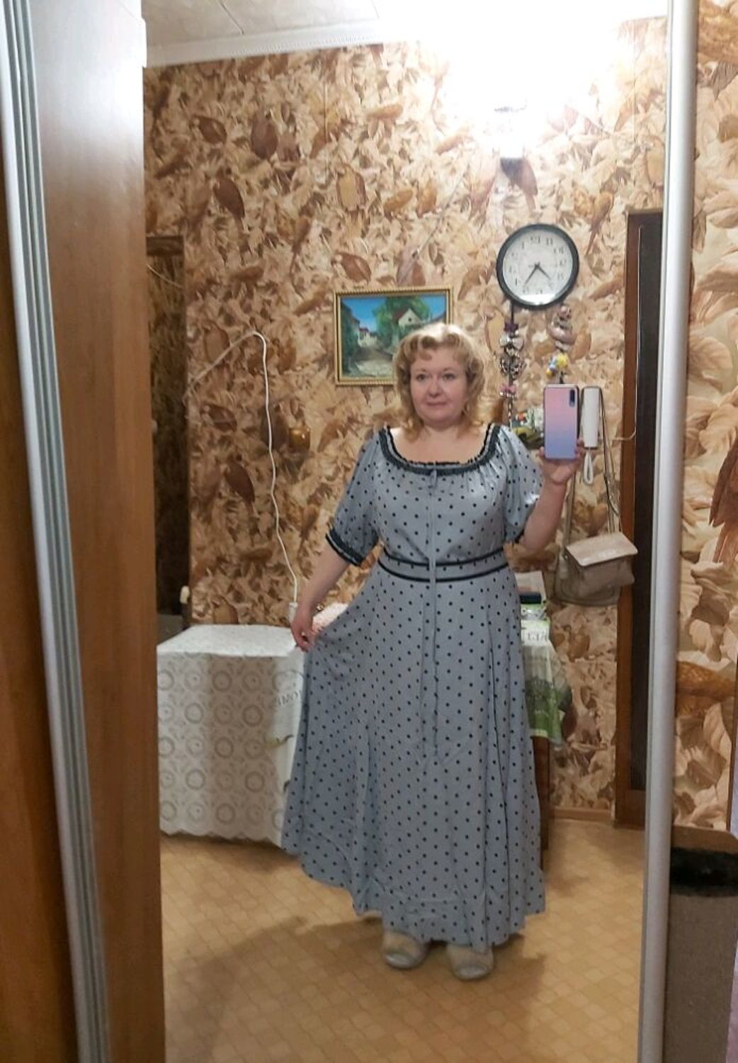 Фото №1 к отзыву покупателя Марина о товаре Платье в горошек длинное летнее из хлопка с карманами, поясом