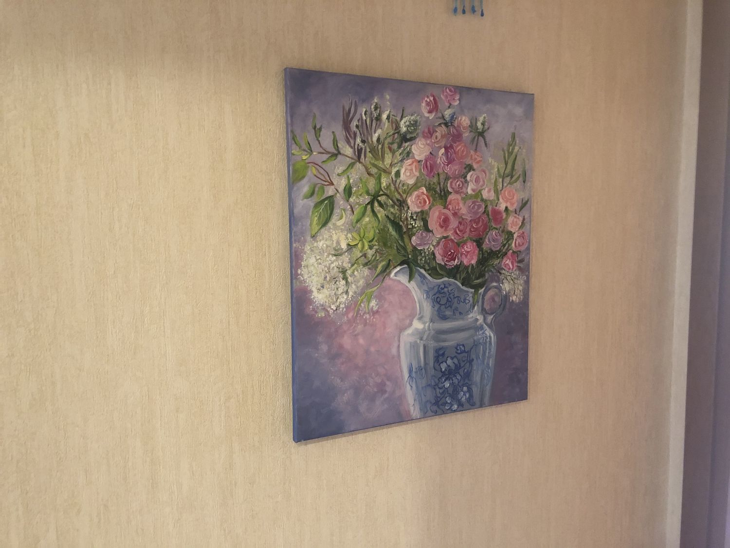 Фото №1 к отзыву покупателя Наталья о товаре Картина маслом: Цветы в голубой вазе