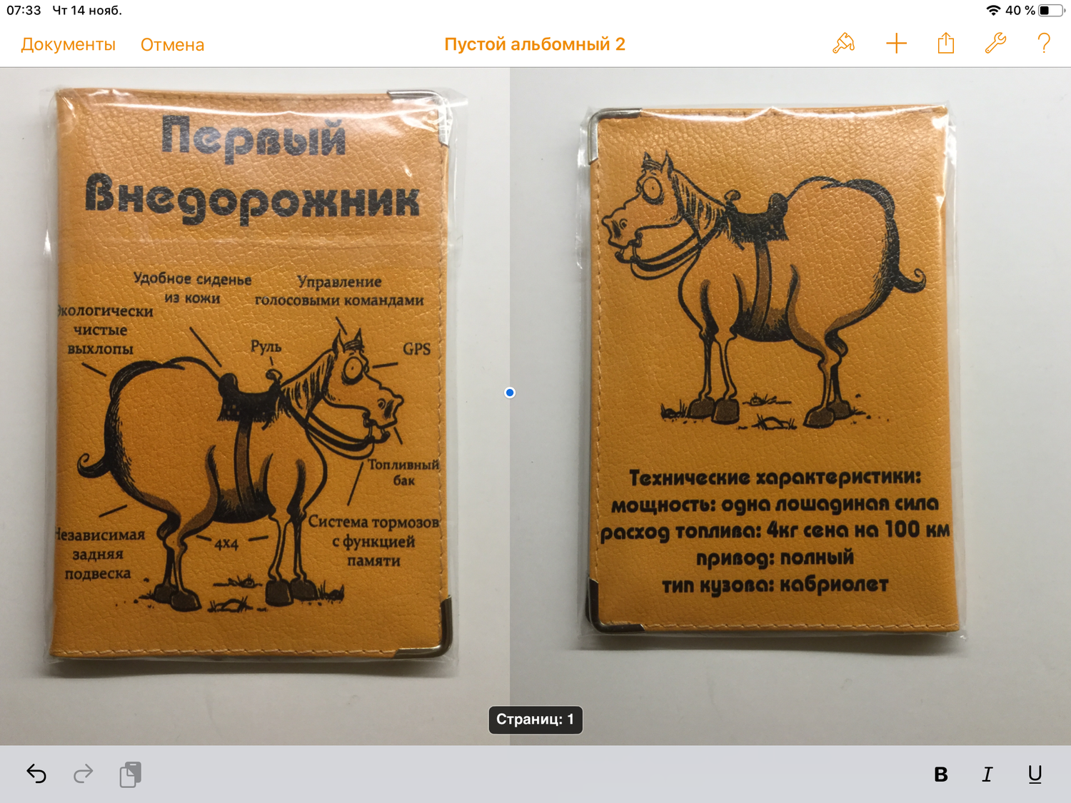 Фото №1 к отзыву покупателя Ольга о товаре обложка "Первый внедорожник" (кожа)