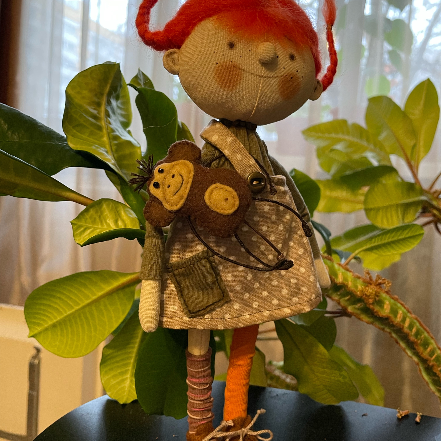 Фото №1 к отзыву покупателя Galina о товаре Кукла Пеппи Длинныйчулок и обезьянка Рыжая кукла
