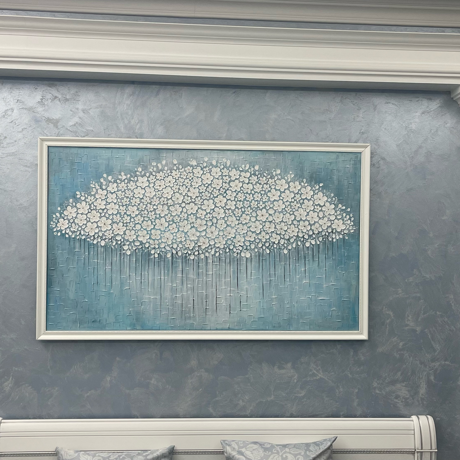 Photo №1 к отзыву покупателя Tatyana о товаре Картина в спальню Белые цветы объёмная живопись, абстракция