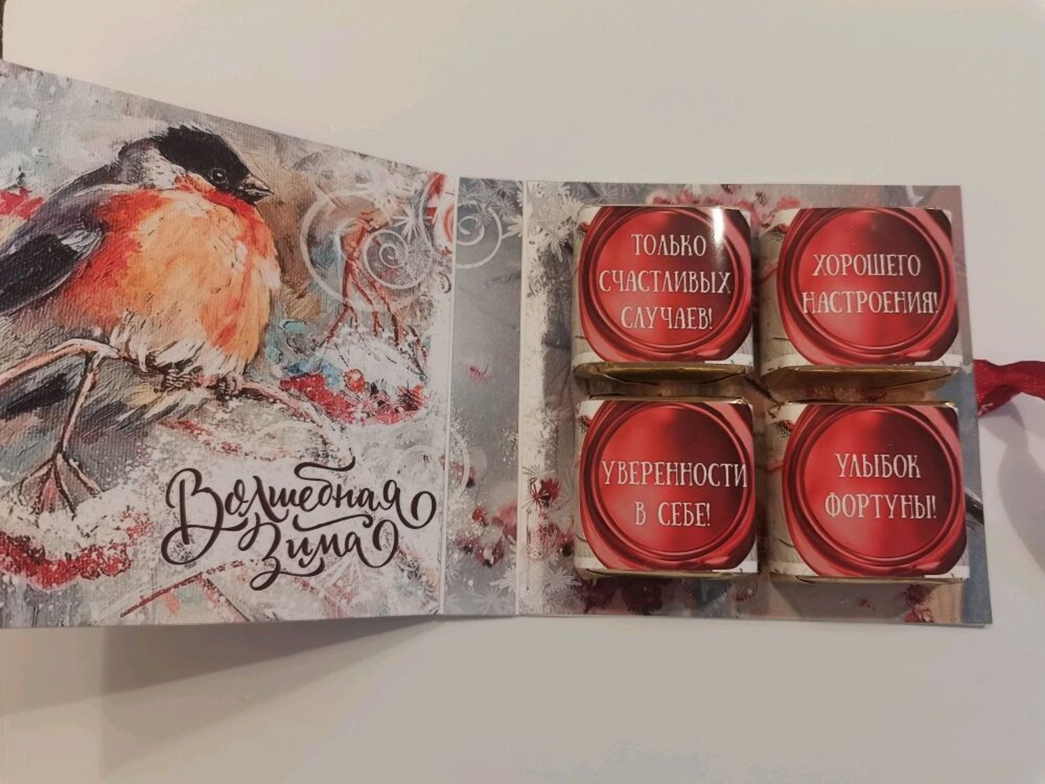 Photo №1 к отзыву покупателя Anna о товаре Новогодняя открытка Снегири and 1 more item