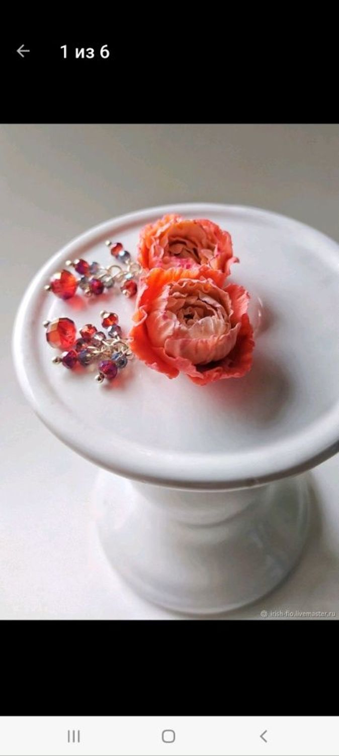 Фото №2 к отзыву покупателя Евгения о товаре Серьги, три комплекта - ванильные розы, одуванчики, коралловые пионы