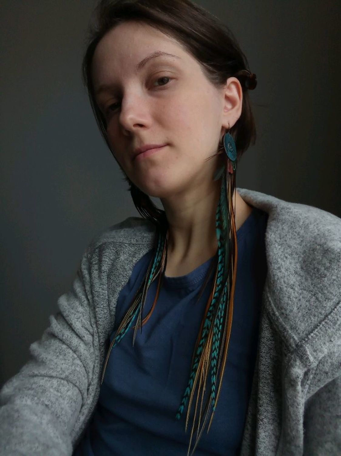 Фото №2 к отзыву покупателя Irina Nazarova о товаре Пышные бирюзово-коричневые серьги из перьев.