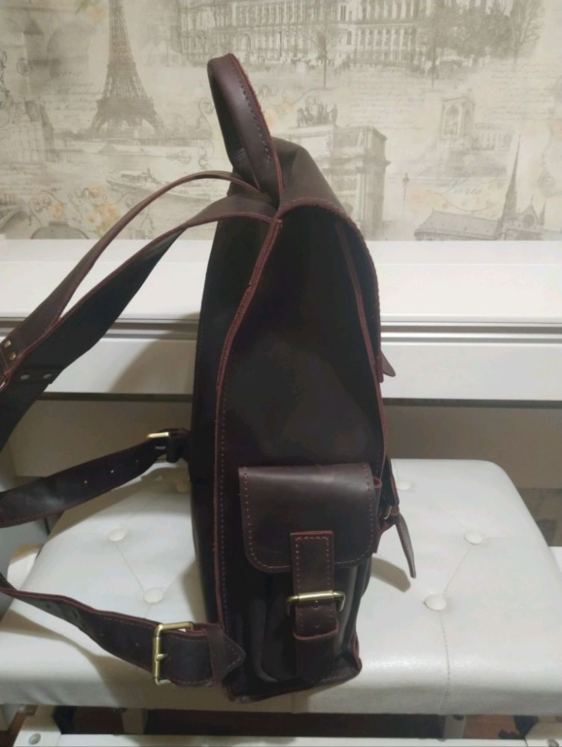 Photo №1 к отзыву покупателя Viktoriya о товаре Кожаный рюкзак "Дуглас" в коньячном цвете