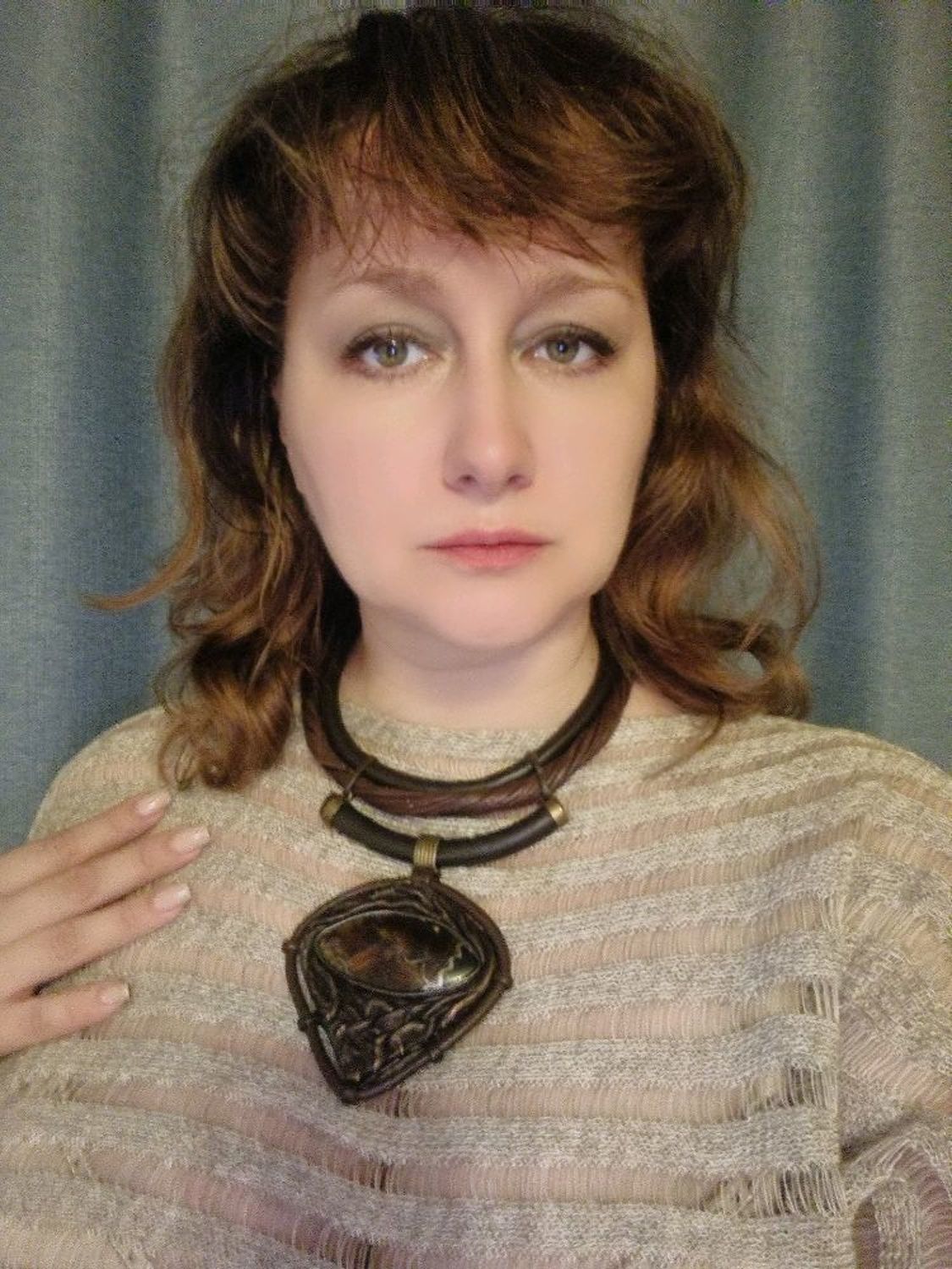 Photo №2 к отзыву покупателя Anna Yudina(Kirienko) о товаре Колье из кожи №4 Кожаное колье с симбрицитом and 2 more items