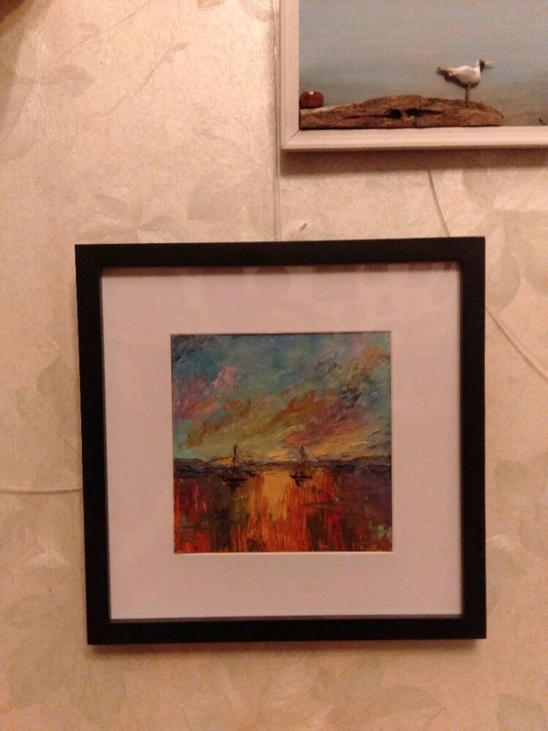 Photo №2 к отзыву покупателя Tatyana о товаре Морской пейзаж. Картина миниатюра маслом. «Море, закат, яхты»