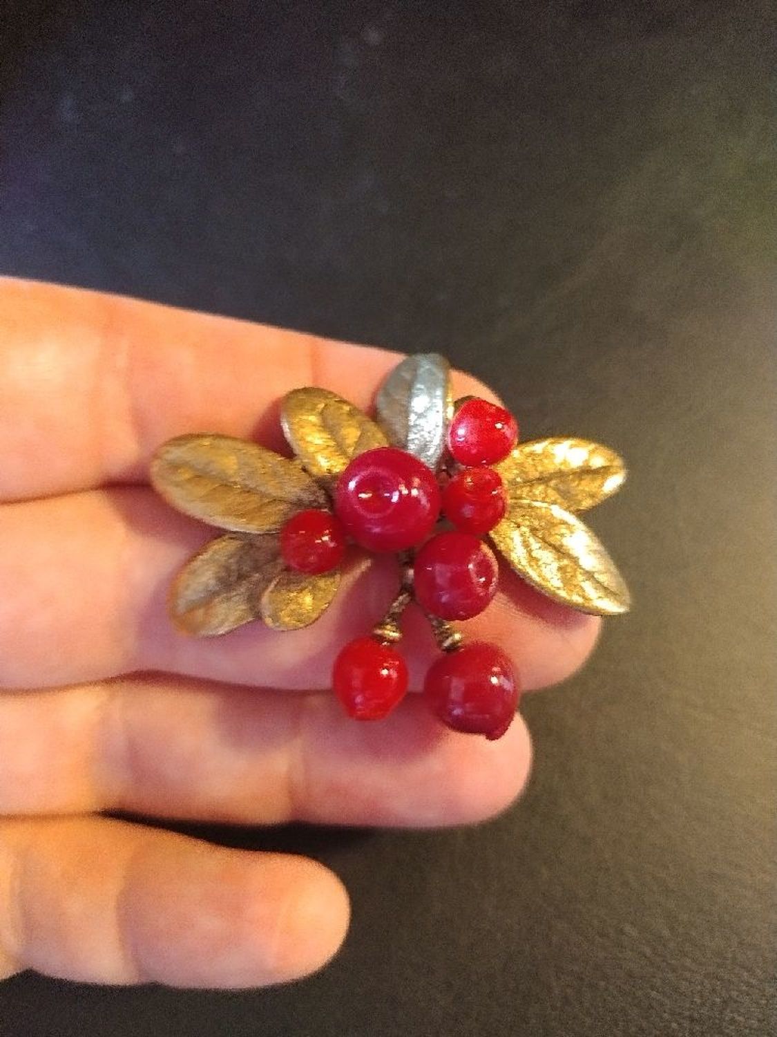 Фото №1 к отзыву покупателя Aksinya о товаре Брошь-булавка "Брусника" красные лесные ягоды