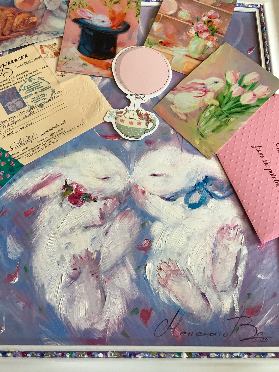 Фото №2 к отзыву покупателя HelgaU SUN о товаре Картина маслом на холсте.  Воздушный поцелуй кроликов. Кролики Кролики