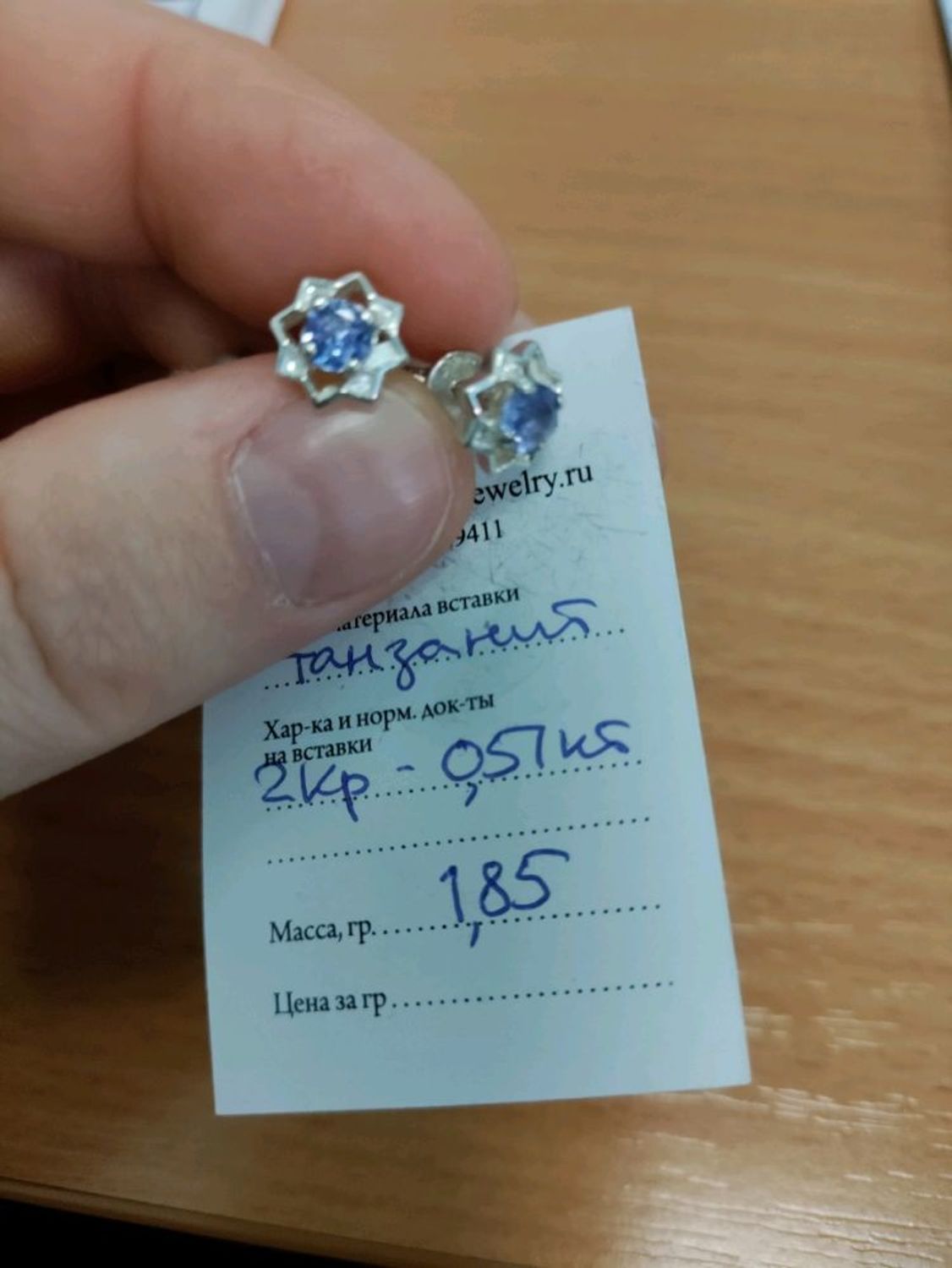 Фото №1 к отзыву покупателя Юлия Михайлова о товаре Серьги пусеты серебро 925 пробы и нат танзаниты 0.51кт