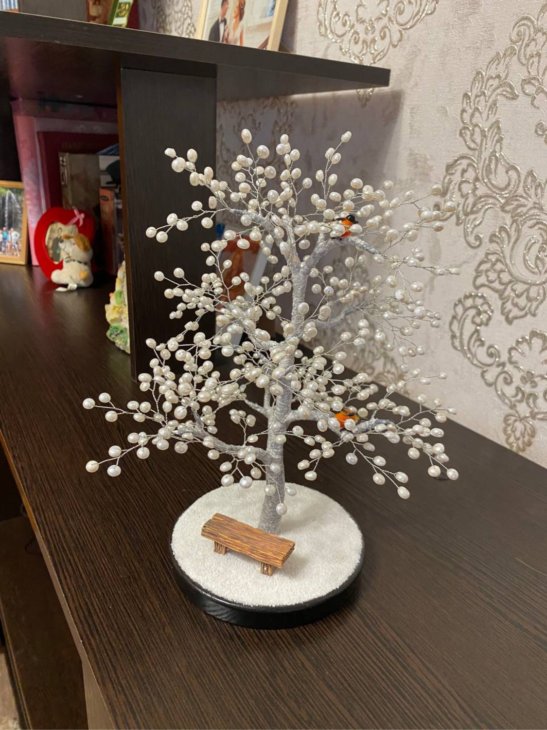 Photo №1 к отзыву покупателя Yuliya о товаре Дерево из речного жемчуга «Снегири»