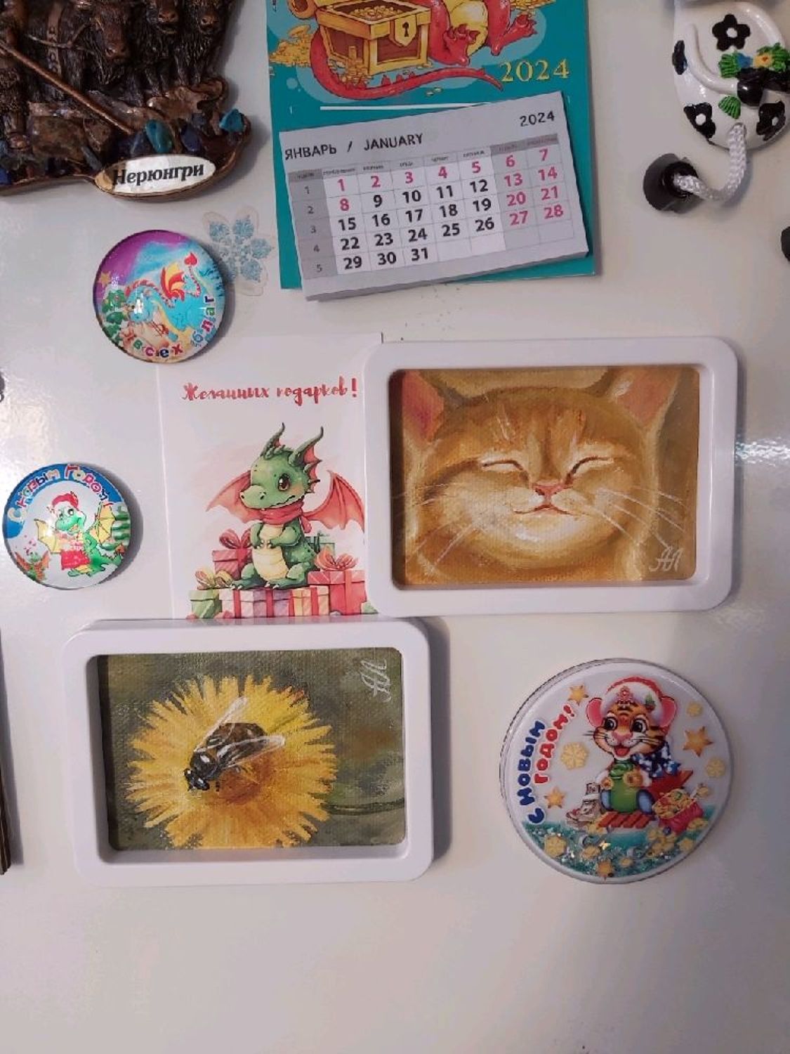 Photo №1 к отзыву покупателя Marina о товаре Мини-картина в раме с магнитом «Рыжий котёнок Огонёк» and 1 more item