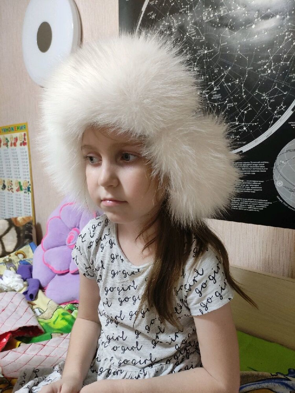 Фото №3 к отзыву покупателя Юлия о товаре Детская ушанка 14 из меха белого песца с кожей и еще 1 товар