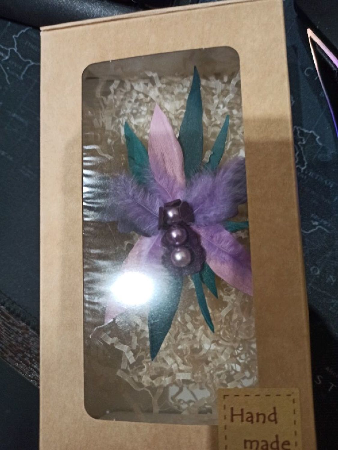 Photo №1 к отзыву покупателя Weronika Style о товаре Брошь из кожи Фиолетовая орхидея мини