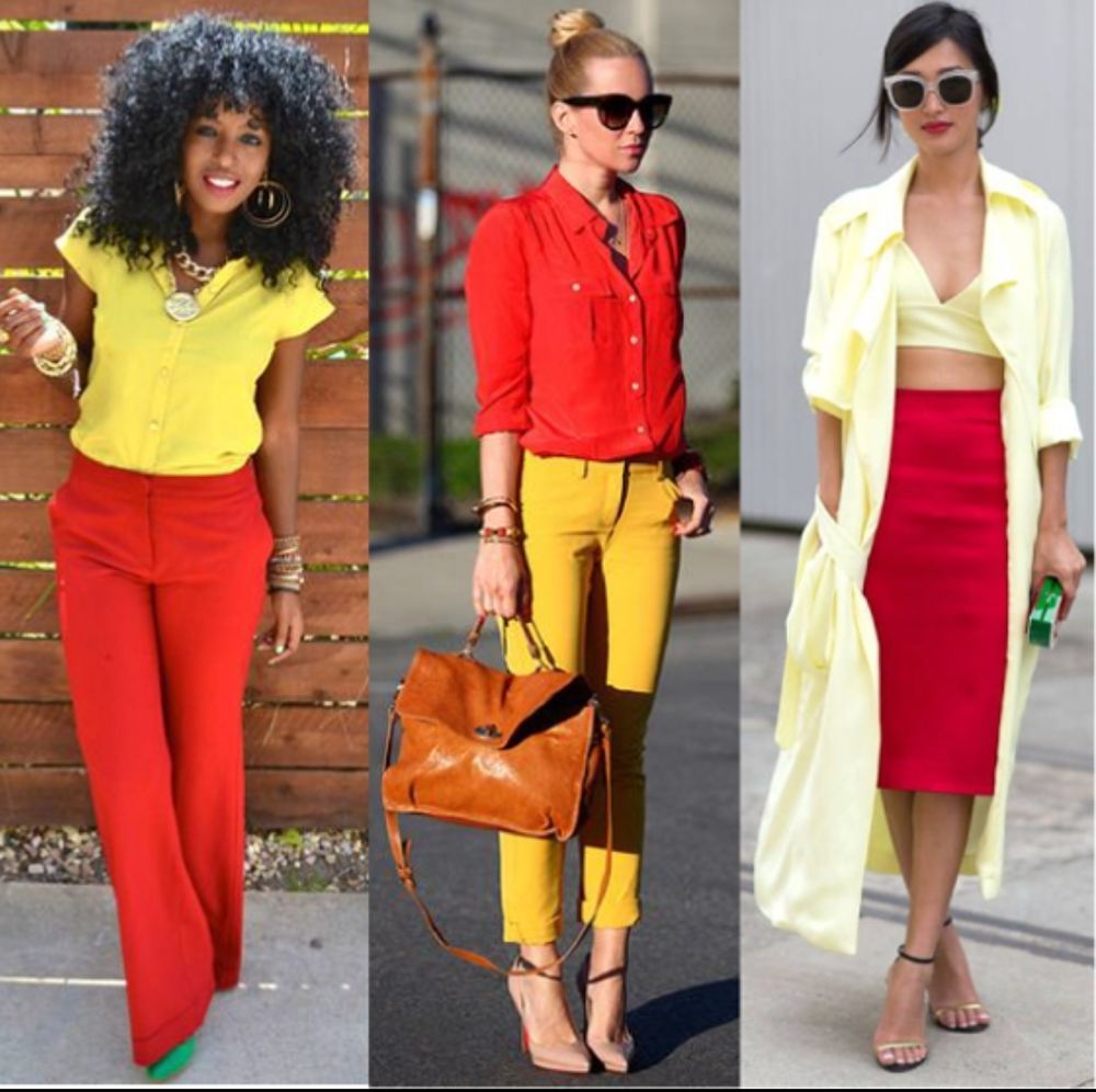 Сочетание желтого с красным в одежде