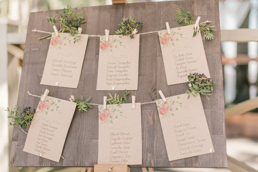 Банкетные карточки для рассадки гостей на свадьбе