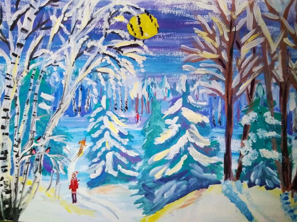 Картина для 3 класса. Рисование зимний пейзаж. Зима гуашью. Зимний пейзаж для детей. Рисование с детьми зима.