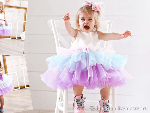 Dress with tulle skirt and with a head-bow