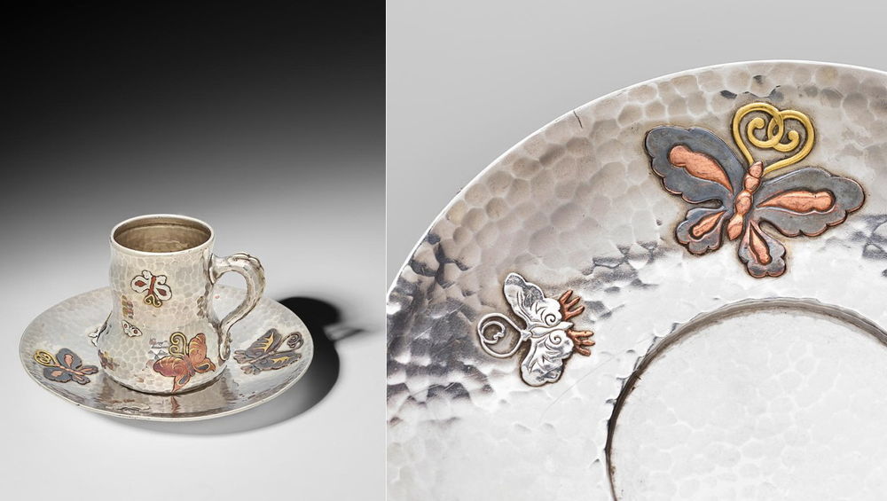 iffanyCo, Нью-Йорк, около 1880 г., выкованные вручную, покрыты медью и японским золотом</p>
<p><img decoding=