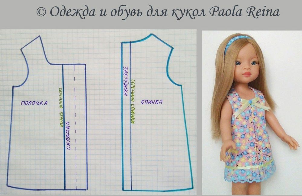 Набор для шитья одежды для куклы типа Паола Рейна, в голубом с розовым