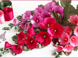 Цветы из ленты 2.5 см. Цветы из атласа . Мк канзаши .Flowers from a ribbon.Flores de cinta.