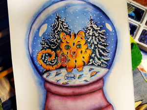Рисуем новогоднего тигренка в стеклянном шаре акварелью. Ярмарка Мастеров - ручная работа, handmade.