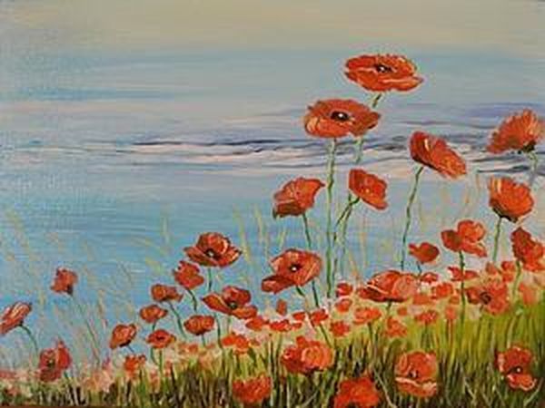 How to Simply Paint a Landscape with Poppies | Livemaster - handmade