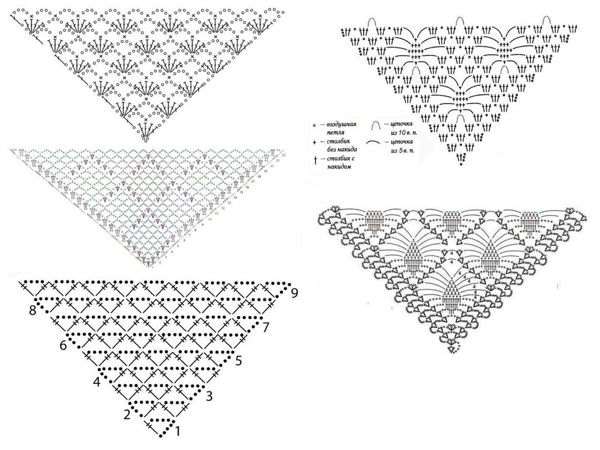 21 модель необычных шалей вязаных крючком со схемами и описанием