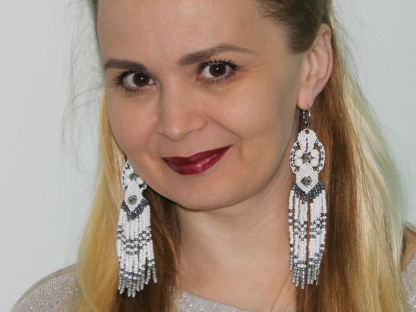Плетем серьги «Снегурочка» в технике макраме | Ярмарка Мастеров - ручная работа, handmade