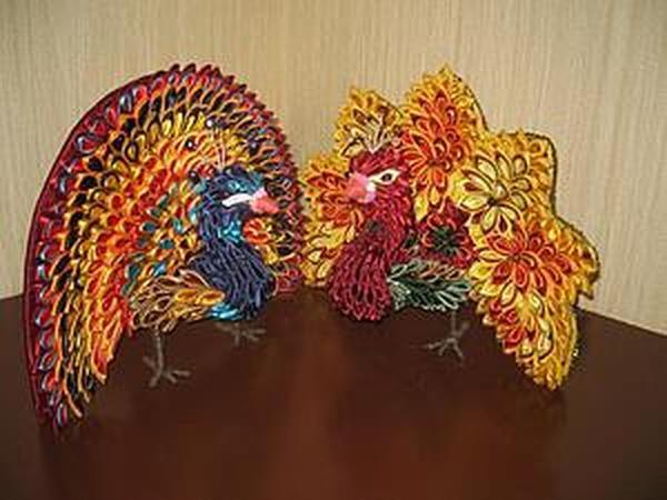 Жар-птица и павлин в технике канзаши | Ярмарка Мастеров - ручная работа, handmade
