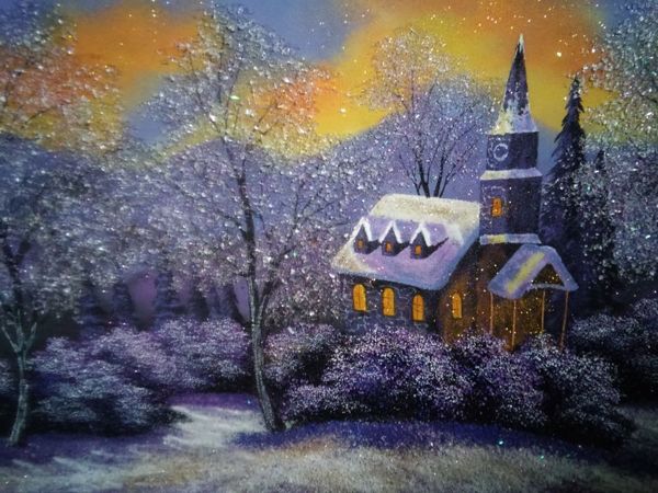 Картина из каменной крошки «Зимний вечер» | Ярмарка Мастеров - ручная работа, handmade