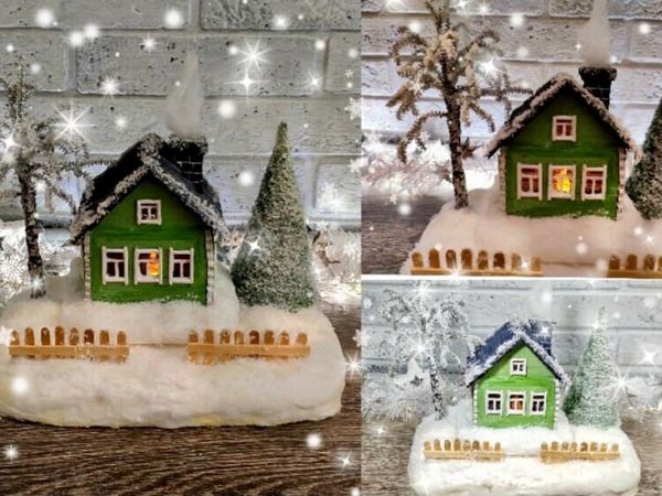 Домик в деревне из картона своими руками. Зимняя композиция | Ярмарка Мастеров - ручная работа, handmade