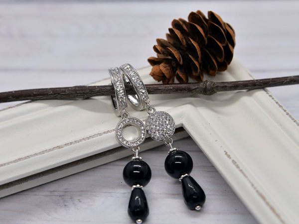 Новинка: серьги с черными агатами | Ярмарка Мастеров - ручная работа, handmade