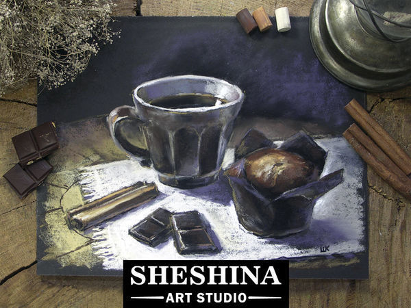 Видеоурок: рисуем сухой пастелью натюрморт с чашечкой кофе, маффином и шоколадом | Ярмарка Мастеров - ручная работа, handmade
