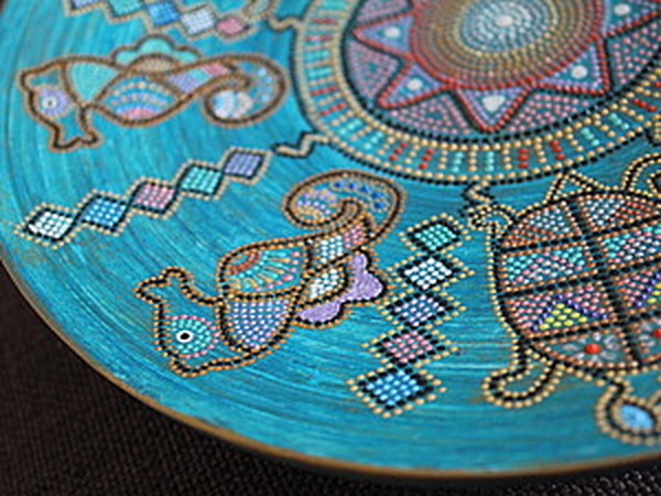 Интерьерная тарелка в этническом стиле. Точечная роспись | Ярмарка Мастеров - ручная работа, handmade