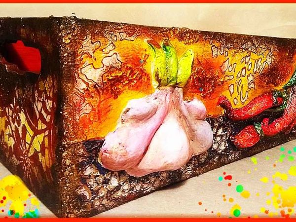 «Ящик с объёмными перцами и чесноком» — авторский МК Натальи Полех! | Ярмарка Мастеров - ручная работа, handmade
