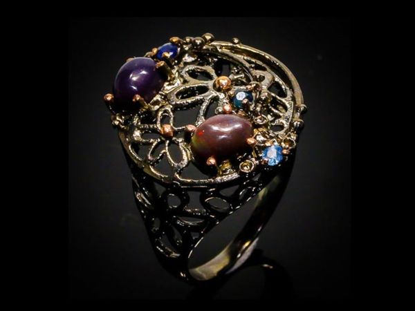 Серебряное кольцо с опалами, размер 17 | Ярмарка Мастеров - ручная работа, handmade