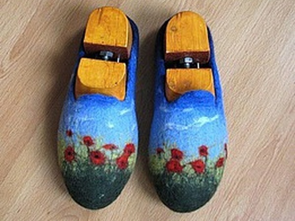 Валяем тапочки с маками | Ярмарка Мастеров - ручная работа, handmade