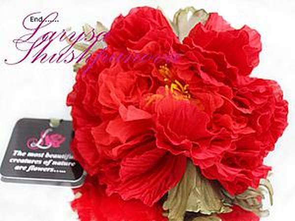 Брошь цветок из ткани «Хризантема Чёрный шифон» ручной работы